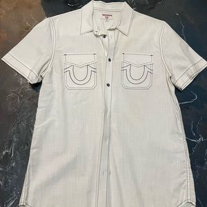 Mens white true religion button up, worn! Size M